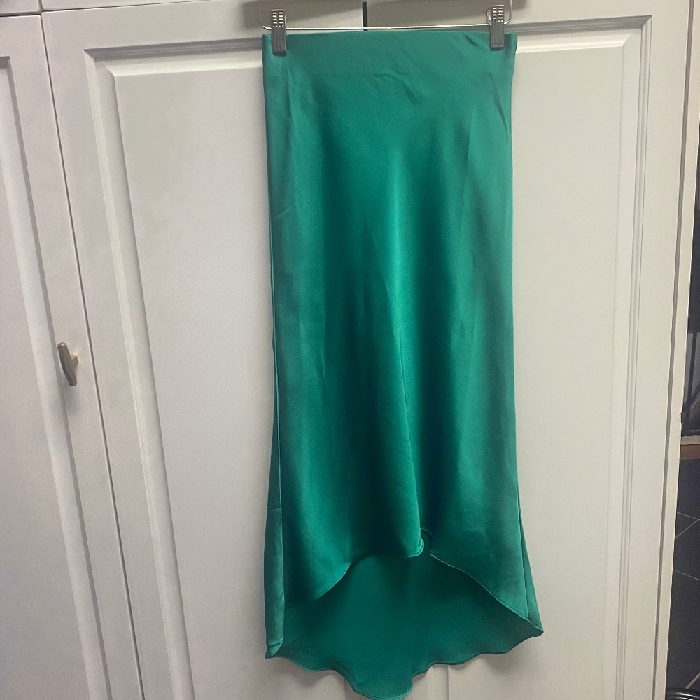 Green satin skirt